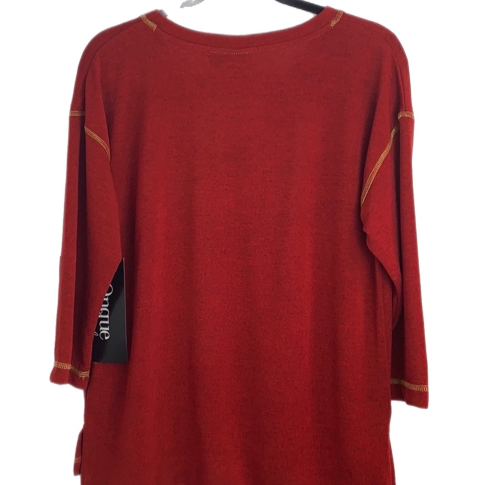 Onque Casuals Christmas Top Sz PM Top Shirt Blouse Red Holiday Reindeer NWT - Picture 2 of 12